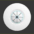 Futuristic Character Operating Transparent Circular Device With Blue Ring And Geometric Patterns